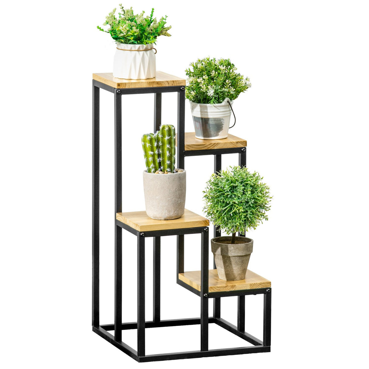 Plant Shelf, Flower Stairs With 4 Tiers, Multi-Tier Plant Stand, Plant Stand For Garden, Balcony, Wood, Natural, 34 X 34 X 66Cm