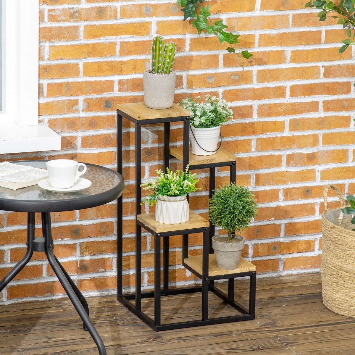 Plant Shelf, Flower Stairs With 4 Tiers, Multi-Tier Plant Stand, Plant Stand For Garden, Balcony, Wood, Natural, 34 X 34 X 66Cm