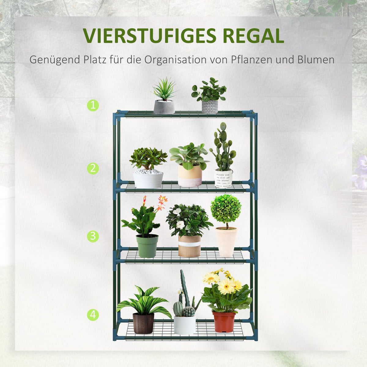 Plant Shelf Set Of 2 4 Tier Flower Pot Holders For Balcony/Garden, Steel, Green, 70X27X110Cm