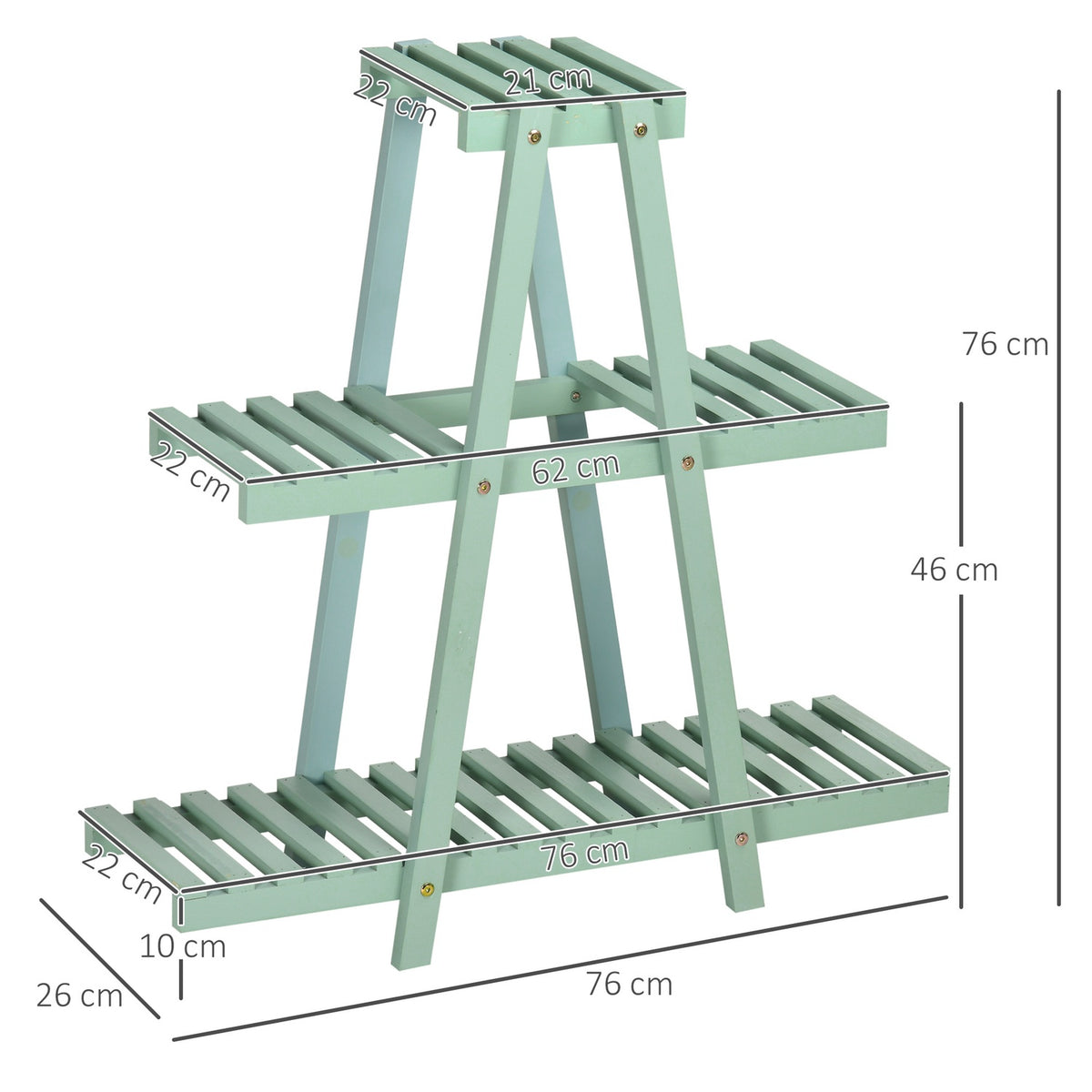Plant Shelf With 3 Steps Flower Shelf For 6 Flower Pots, Plant Stairs For Garden, Wood, Light Green, 76X26X76Cm
