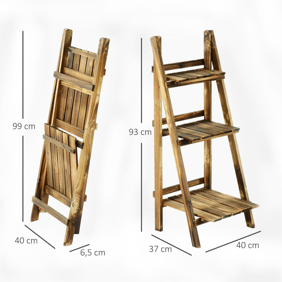 Plant Stairs Flower Bench Flower Stairs Flower Shelf Plant Shelf Flower Stand 3 Steps Fir Wood Dark Brown 40 X 37 X 93 Cm
