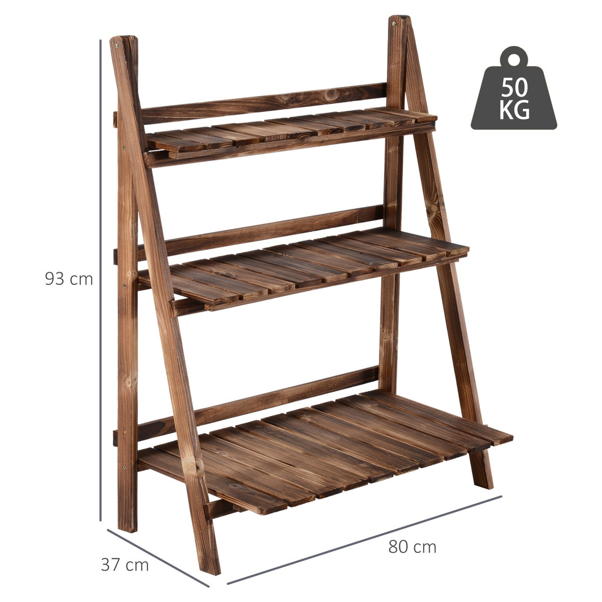 Plant Stairs Flower Bench Flower Stairs Flower Shelf Plant Shelf Flower Stand 3 Steps Fir Wood Dark Brown 80 X 37 X 93 Cm