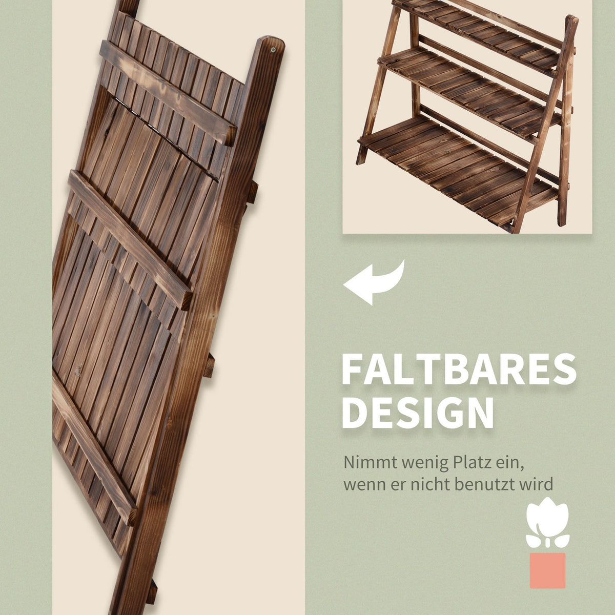 Plant Stairs Flower Bench Made Of Fir Wood, 3 Steps, Dark Brown, 100X37X93Cm, For Garden & Balcony