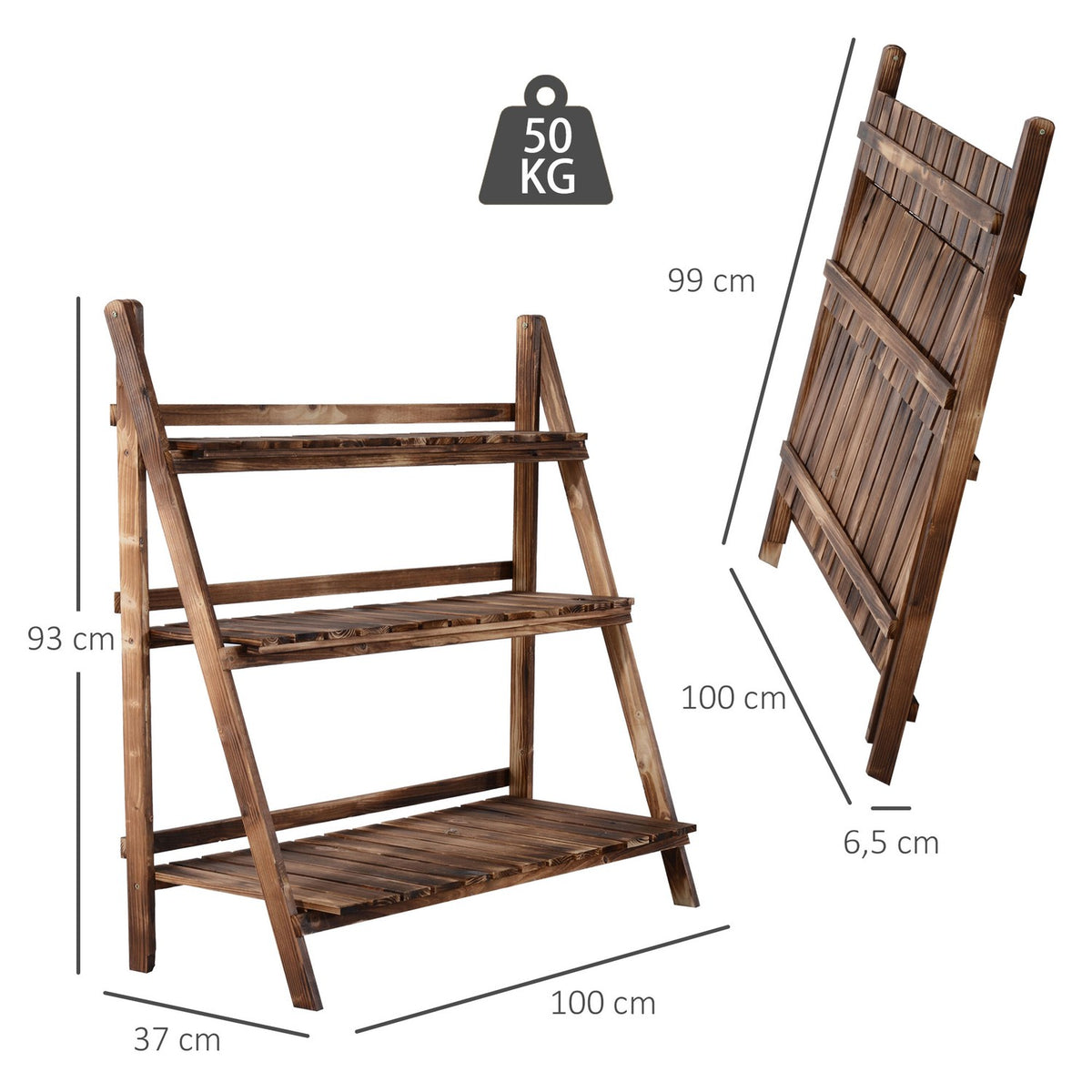 Plant Stairs Flower Bench Made Of Fir Wood, 3 Steps, Dark Brown, 100X37X93Cm, For Garden & Balcony