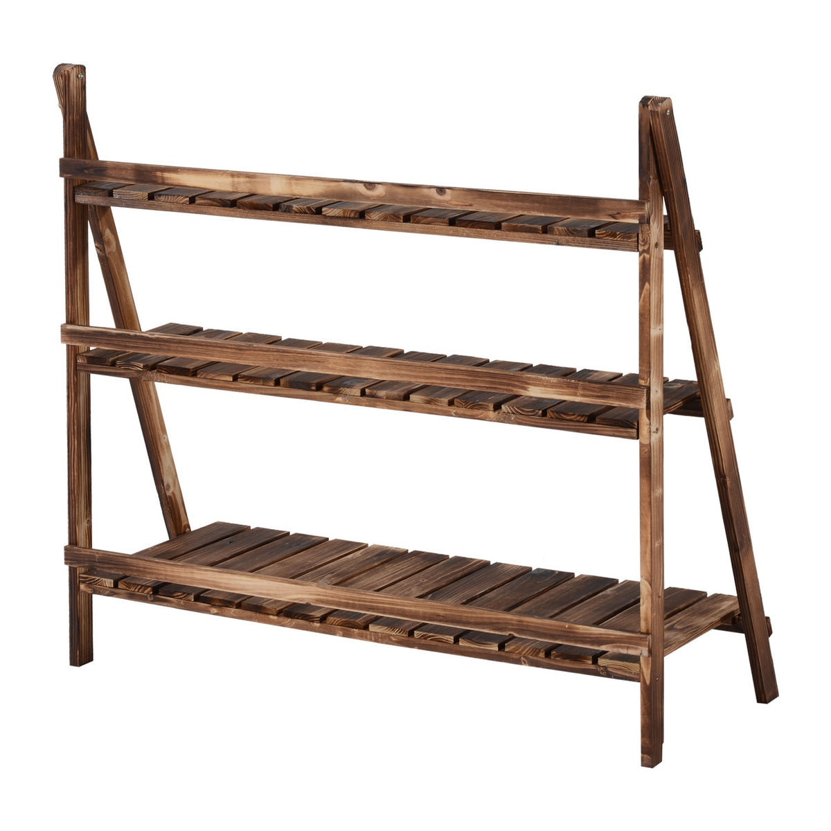 Plant Stairs Flower Bench Made Of Fir Wood, 3 Steps, Dark Brown, 100X37X93Cm, For Garden & Balcony