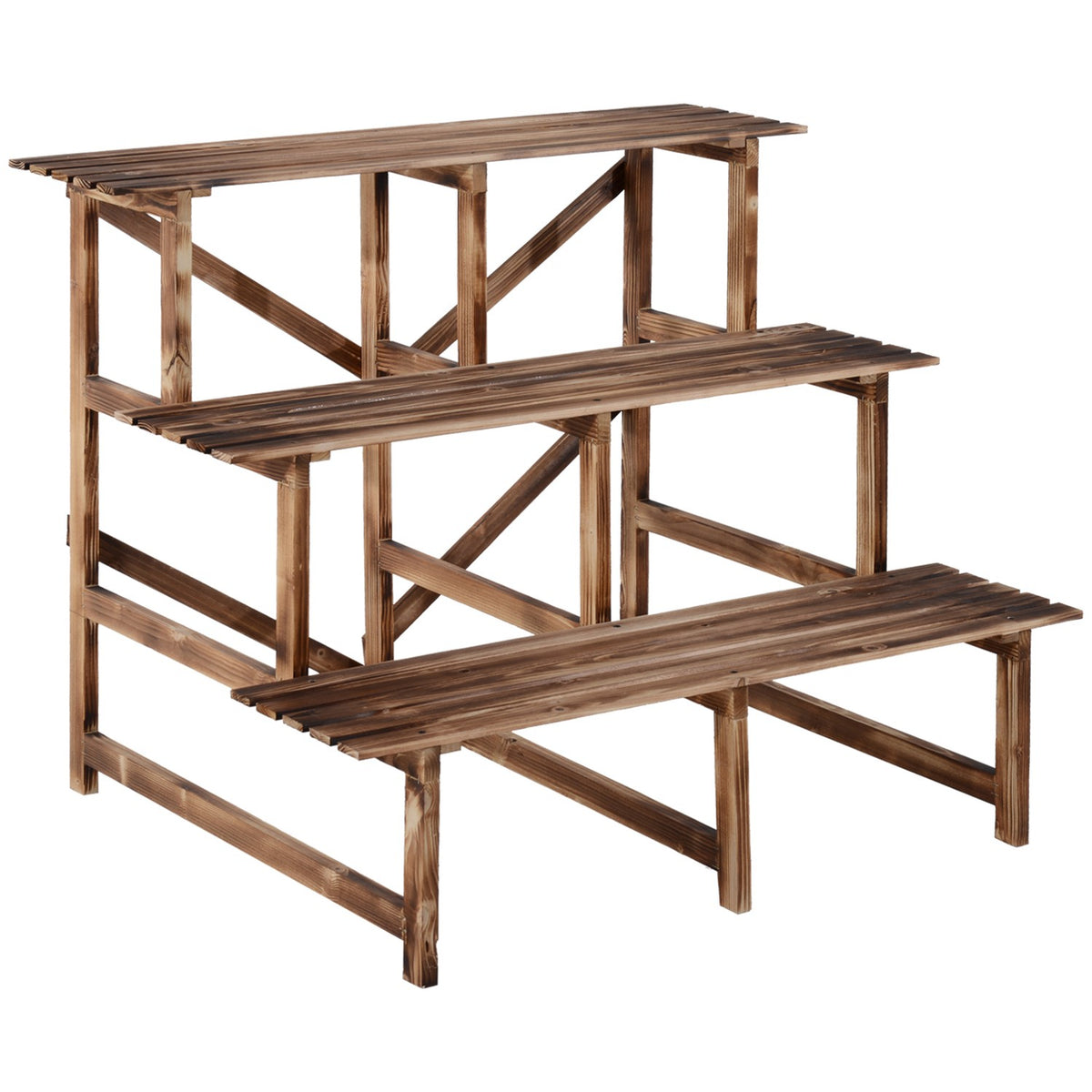 Plant Stairs Flower Stairs Flower Shelf 3 Steps Made of Fir Wood 100 x 80 x 78cm for Garden Balcony & Terrace