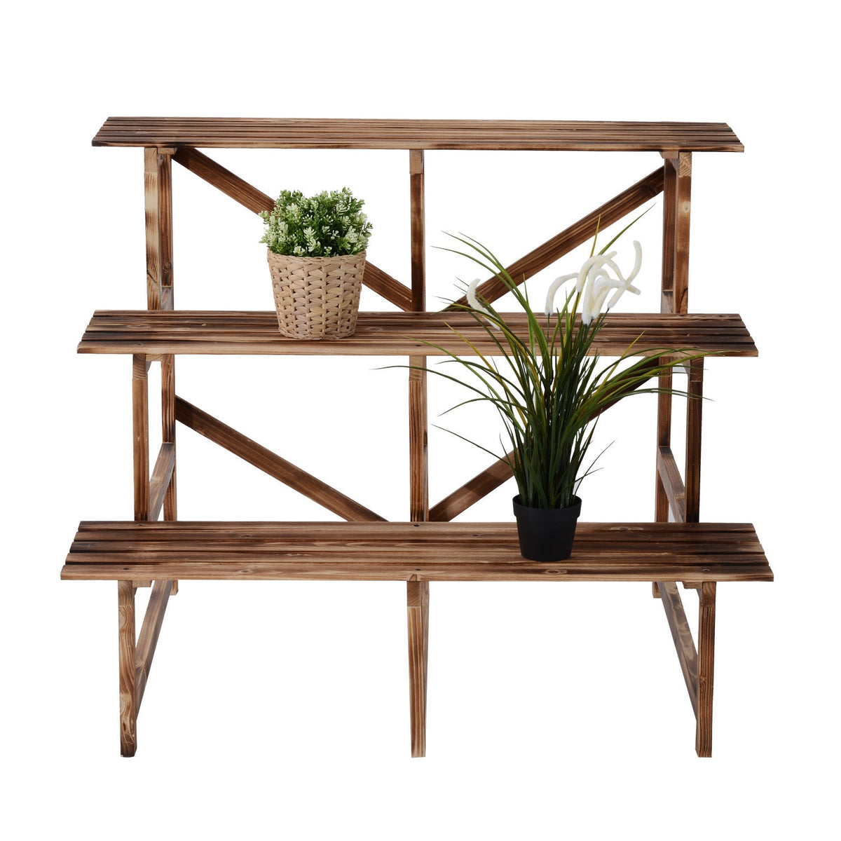 Plant Stairs Flower Stairs Flower Shelf 3 Steps Made of Fir Wood 100 x 80 x 78cm for Garden Balcony & Terrace