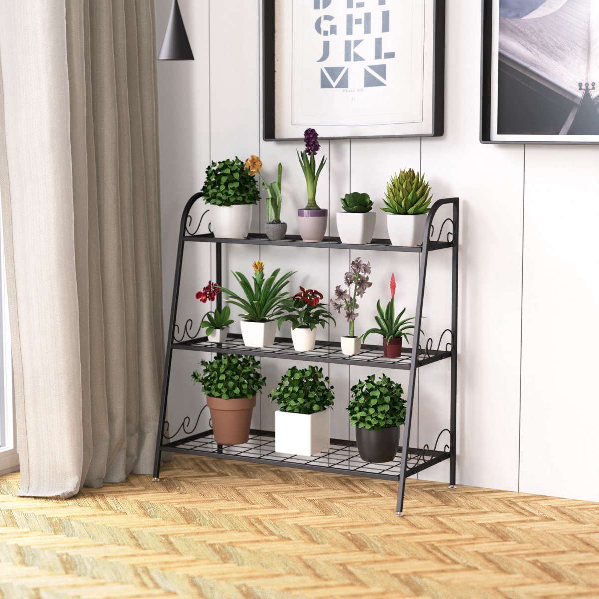 Plant Stand, 3-Tier Metal, Adjustable Feet, Indoor Outdoor