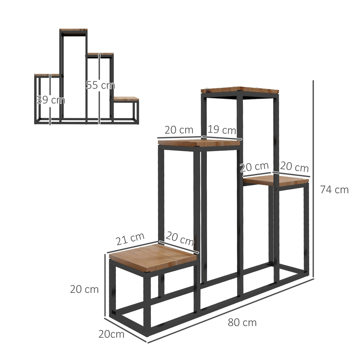 Plant Stand, Flower Shelf With 4 Tiers, Plant Shelf Plant Stairs, Flower Stand For Balcony, Garden, Light Brown, 80 X 20 X 74 Cm