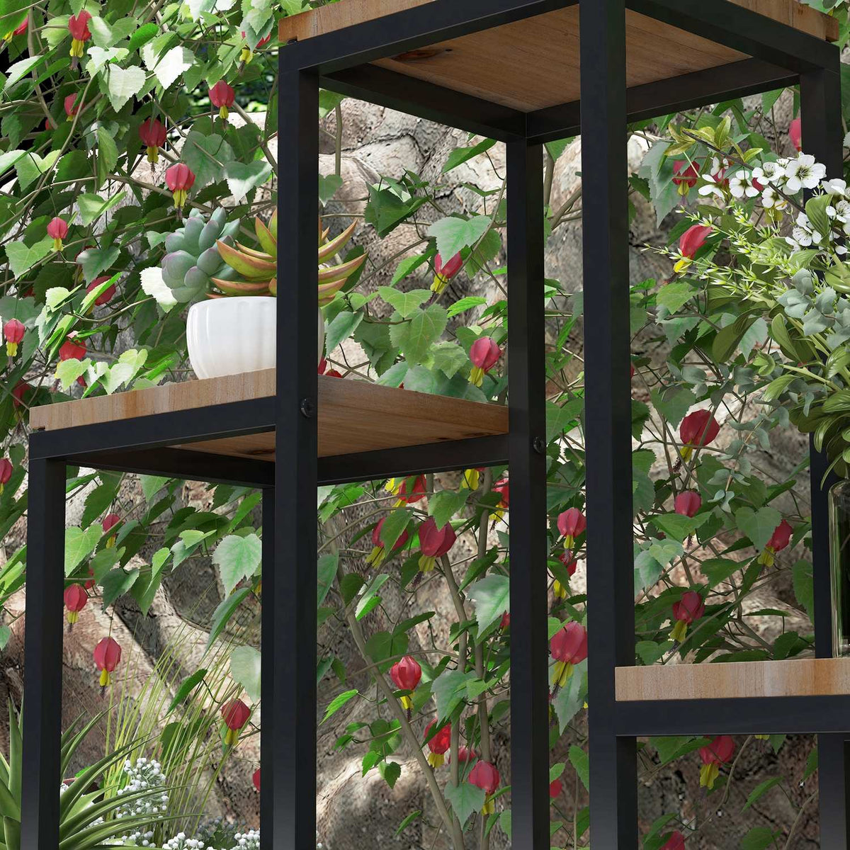 Plant Stand, Flower Shelf With 4 Tiers, Plant Shelf Plant Stairs, Flower Stand For Balcony, Garden, Light Brown, 80 X 20 X 74 Cm