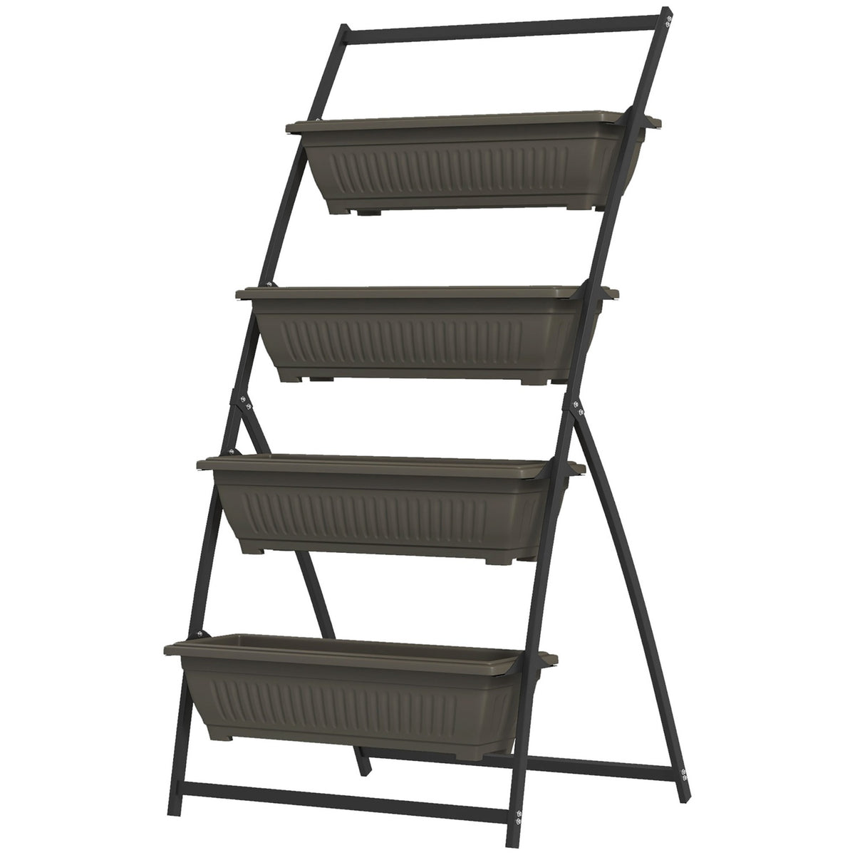 Plant Stand, Flower Stand With 4 Tiers, Plant Shelf With Holes, Plant Stairs Flower Shelf For Garden, Steel, Brown, 76 X 79 X 162Cm