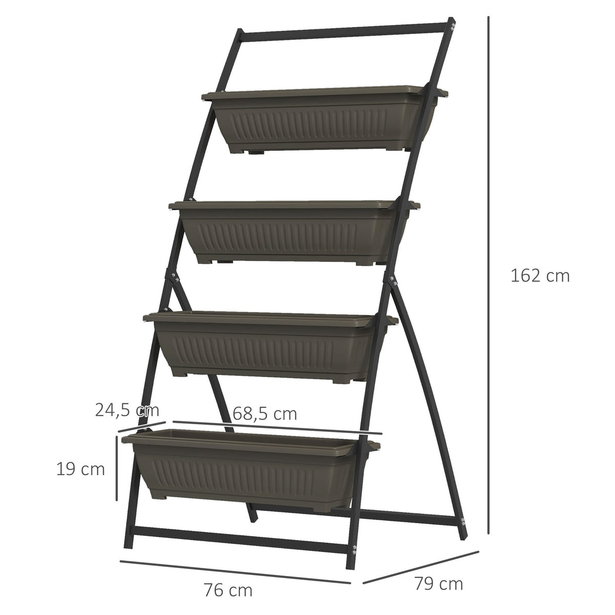 Plant Stand, Flower Stand With 4 Tiers, Plant Shelf With Holes, Plant Stairs Flower Shelf For Garden, Steel, Brown, 76 X 79 X 162Cm