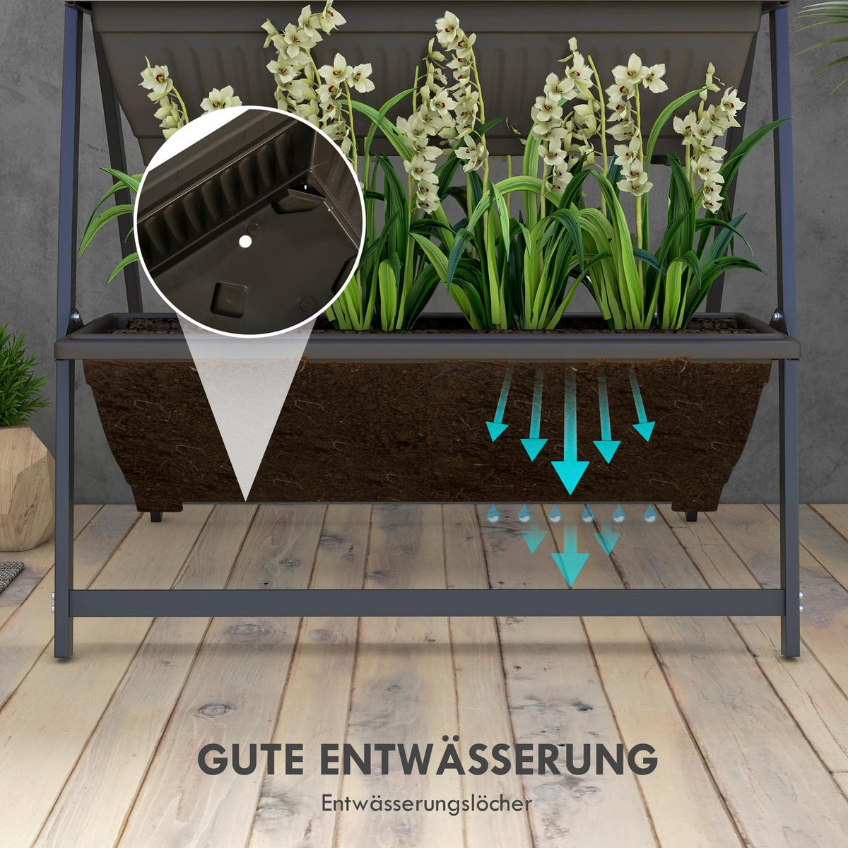 Plant Stand, Flower Stand With 4 Tiers, Plant Shelf With Holes, Plant Stairs Flower Shelf For Garden, Steel, Brown, 76 X 79 X 162Cm