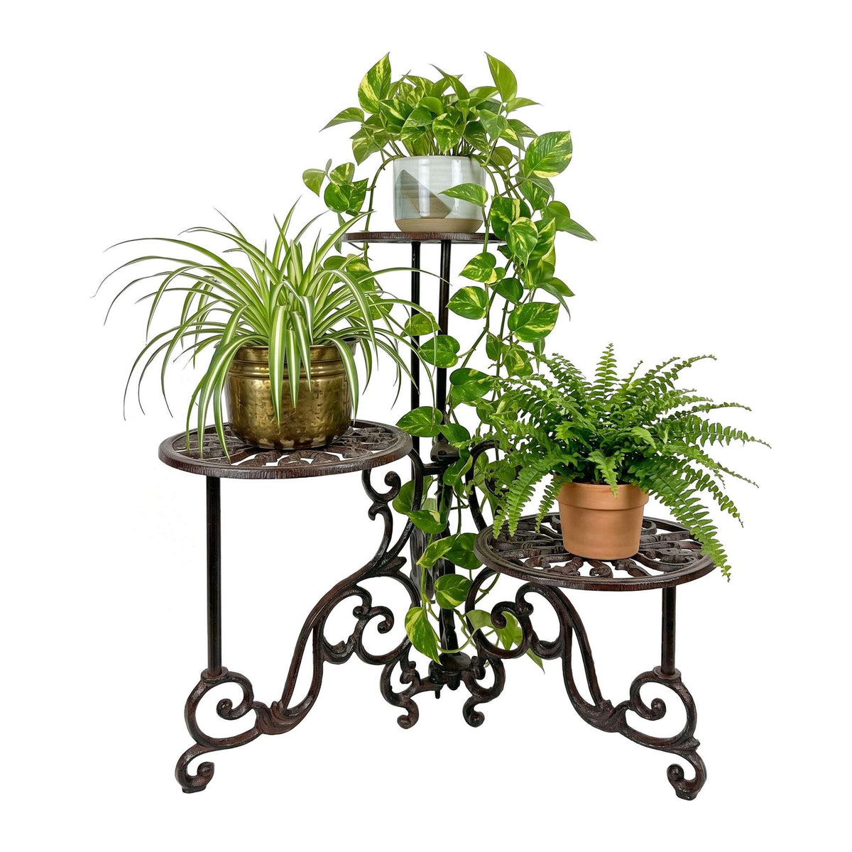Plant Stand, Tiered Cast Iron, Vintage Brown