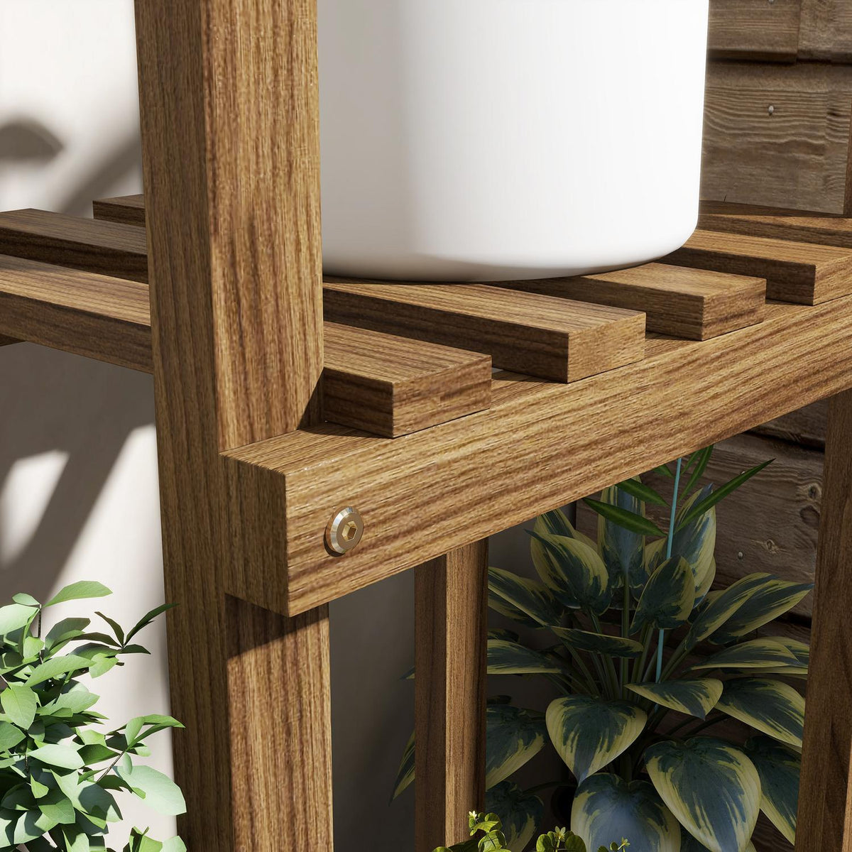Plant Stand Wooden Flower Shelf With Wheels, 5 Levels, For Garden & Balcony, Charred