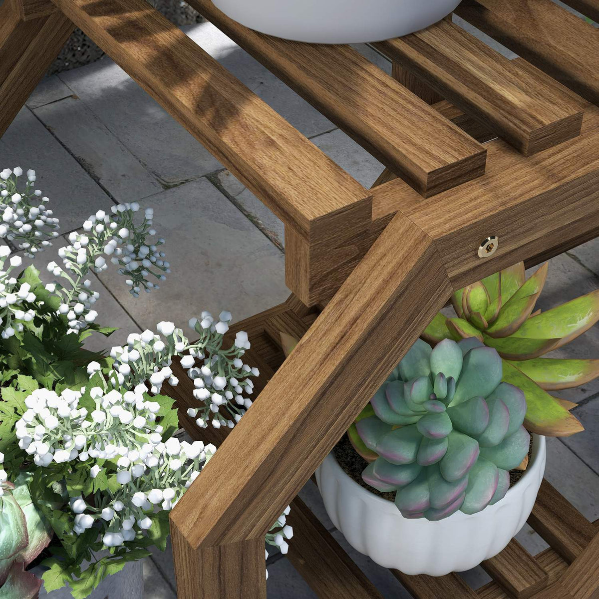 Plant Stand Wooden Flower Shelf With Wheels, 5 Levels, For Garden & Balcony, Charred