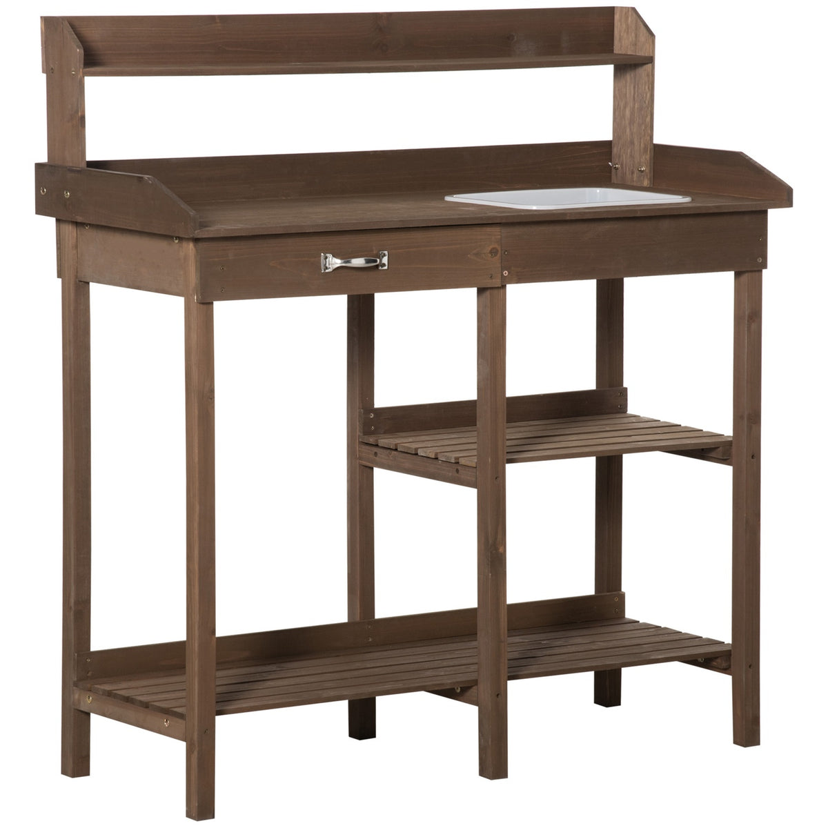 Plant Table Garden Table Flower Table With Tub Garden Fir Wood Brown 117 X 45 X 121 Cm