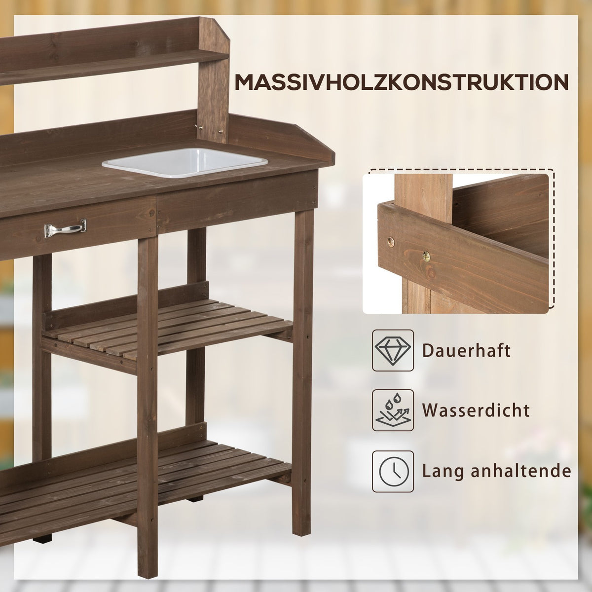 Plant Table Garden Table Flower Table With Tub Garden Fir Wood Brown 117 X 45 X 121 Cm
