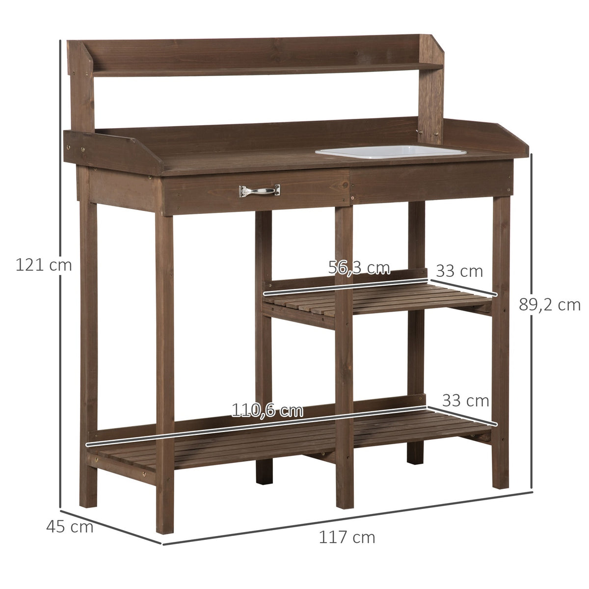 Plant Table Garden Table Flower Table With Tub Garden Fir Wood Brown 117 X 45 X 121 Cm