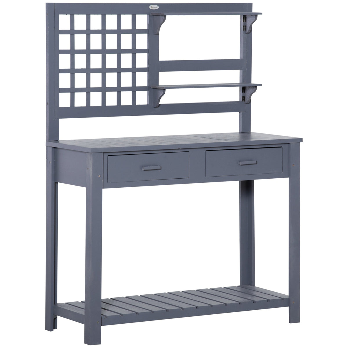 Plant Table Garden Table Made Of Wood With 2 Drawers Shelves Mesh Wall Wooden Plant Table For Garden Patio Gray 105 X 42 X 141.5 Cm