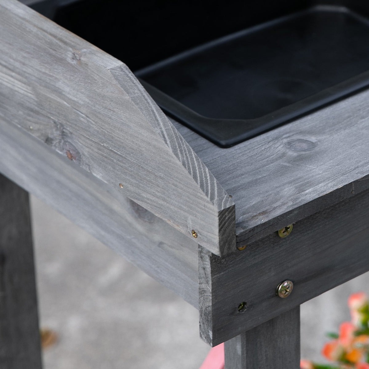 Plant Table Garden Table With Drawer, 2 Steps, Sink & Wheels, Fir Wood, Gray, 92X45X119Cm