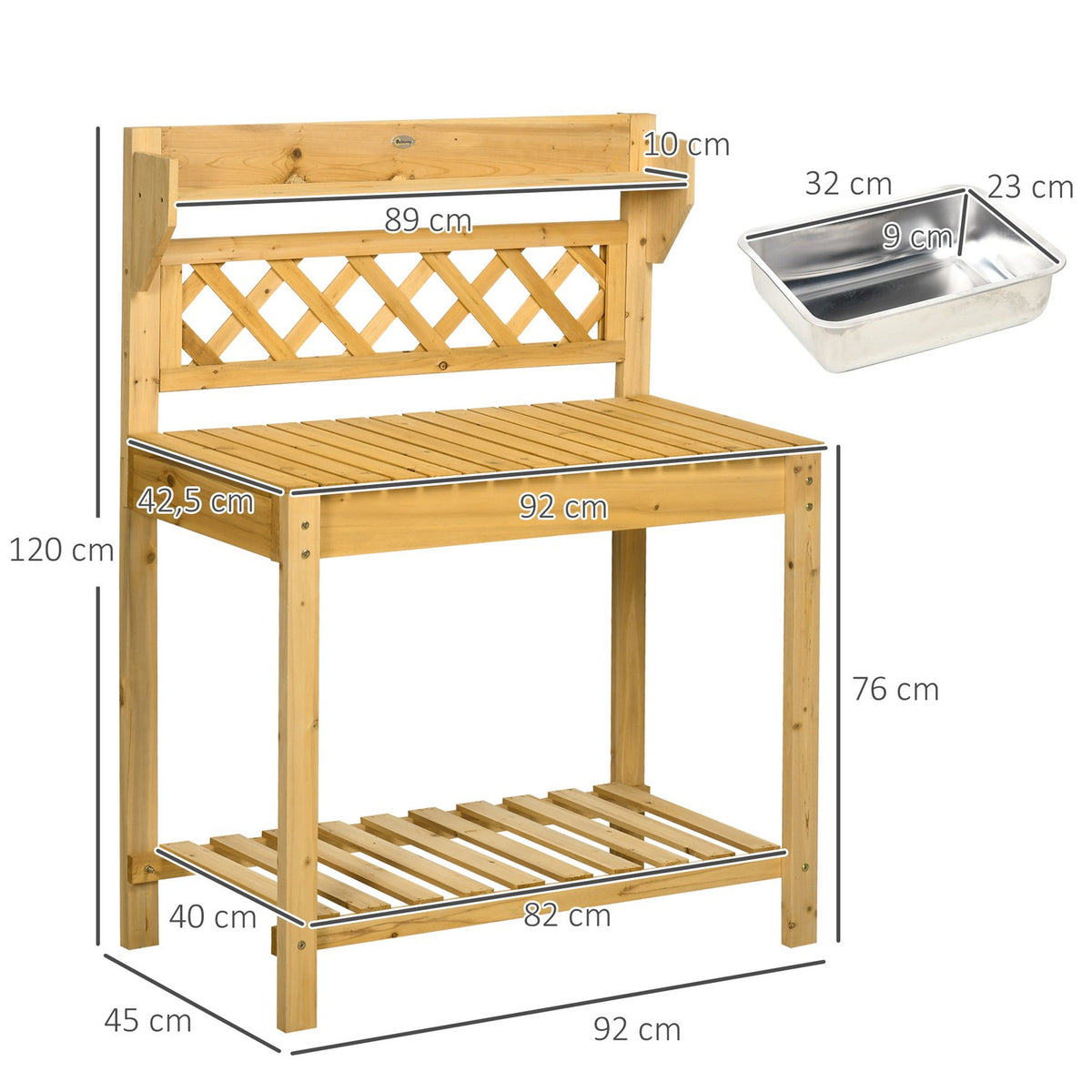 Plant Table Garden Table With Extendable Table Top & Stainless Steel Sink, 2 Storage Compartments, Solid Wood, Brown, 92X45X120Cm