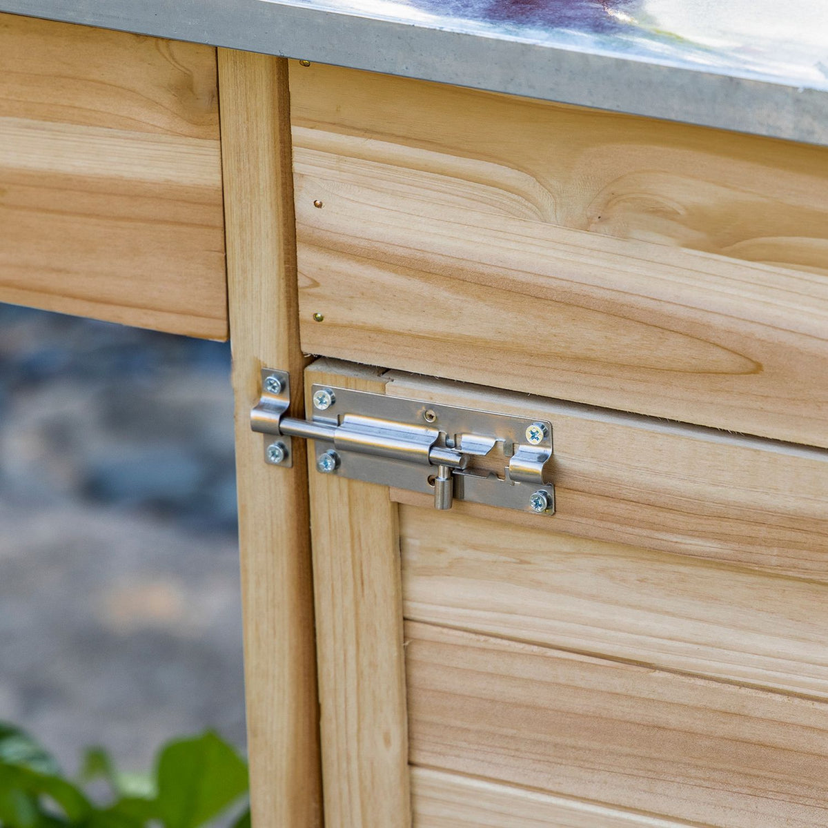 Plant Table Garden Table With Galvanized Worktop, Drawer & Cabinet, 112X45X125Cm, Natural