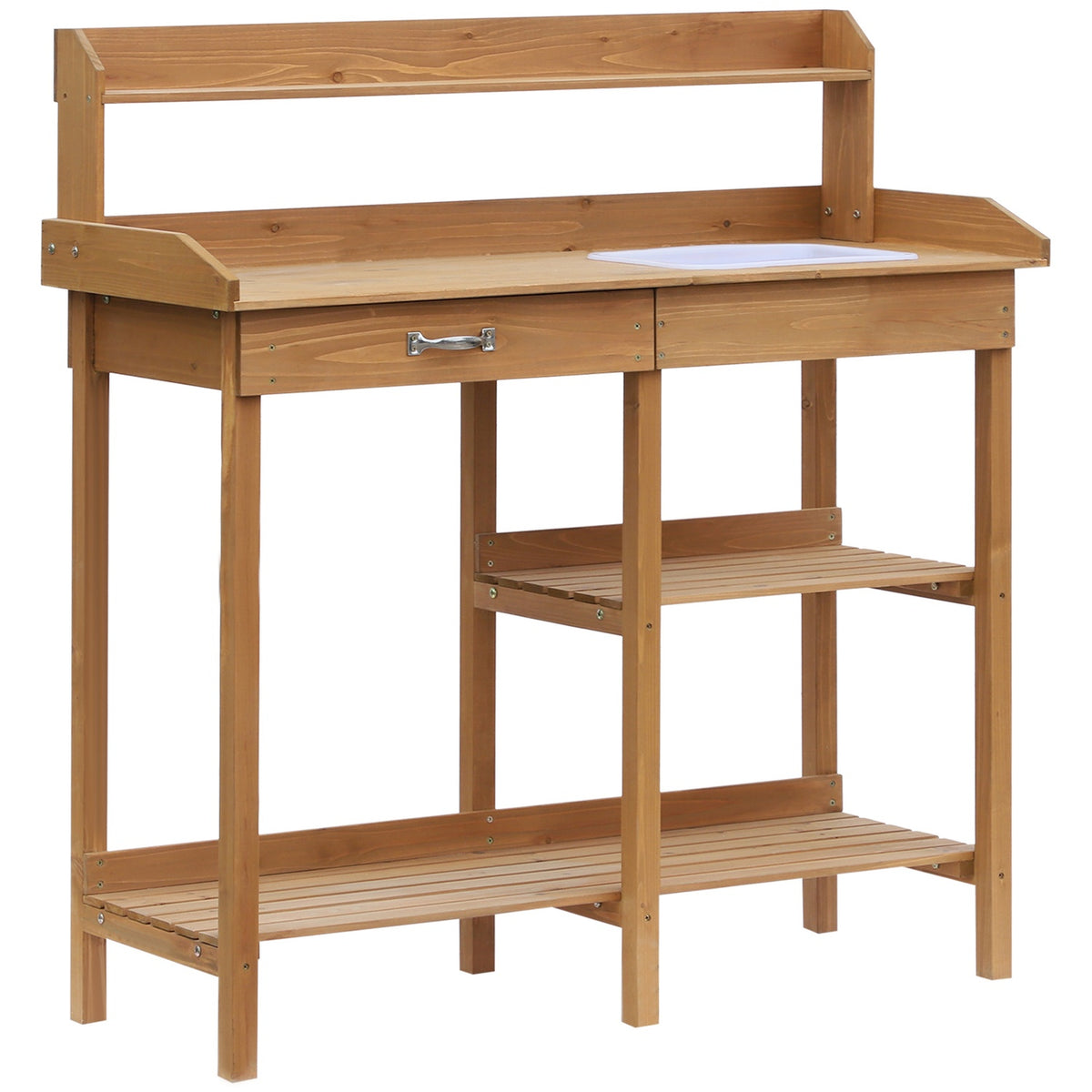 Plant Table Gardening Table With Tub Made Of Fir Wood, H112Cm, For Gardening & Plant Care