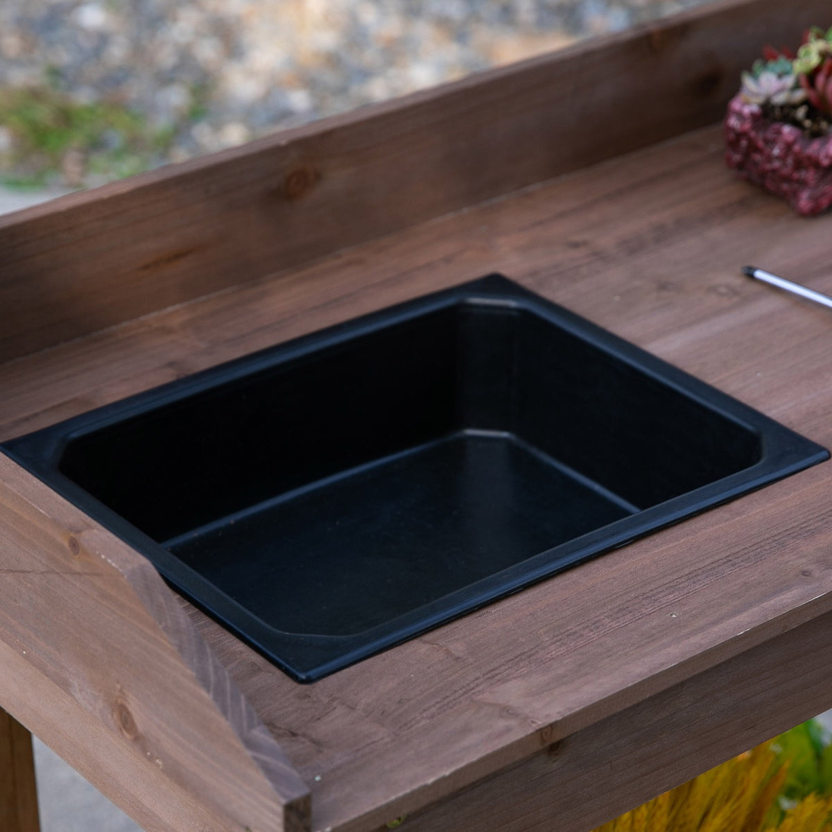 Plant Table With Drawer 2 Steps Gardening Table With Sink And Wheels Garden Fir Wood Brown 92 X 45 X 119 Cm