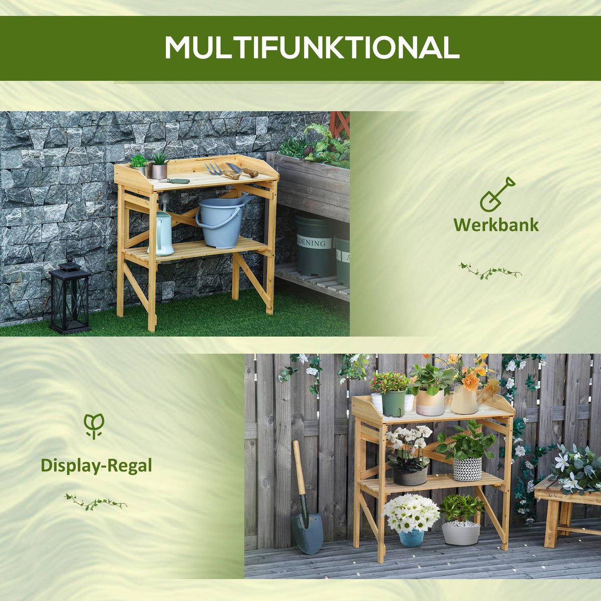 Plant Table With Storage Space, Flower Table, Gardening Table, Wood, Light Brown, 80X40X84Cm