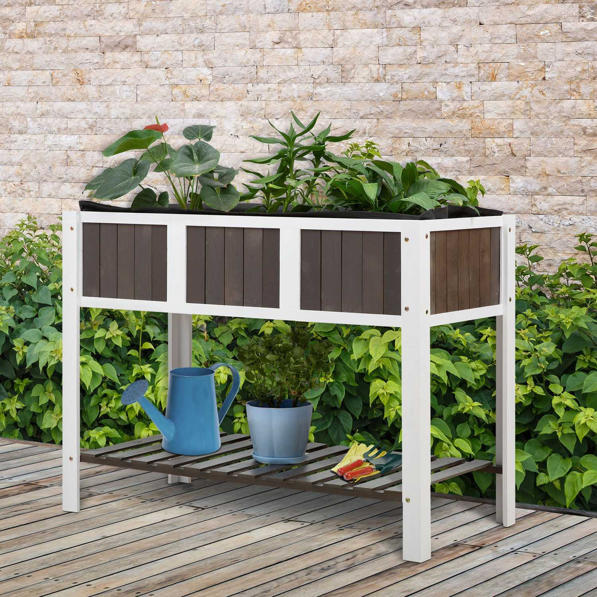 Plant Table Wooden Garden Work Table With Shelf, Ideal For Vegetables & Flowers, Fir Wood, 119X57X89Cm