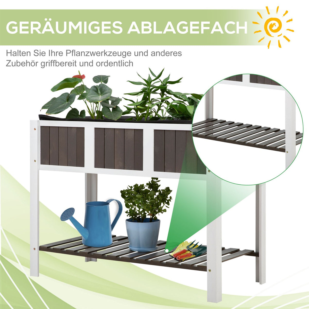 Plant Table Wooden Garden Work Table With Shelf, Ideal For Vegetables & Flowers, Fir Wood, 119X57X89Cm