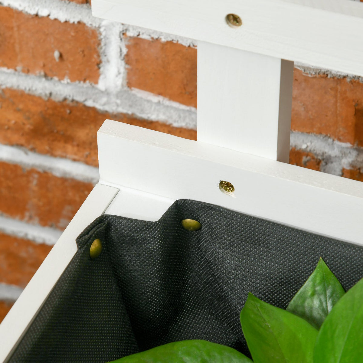 Plant box with trellis, flower box with wheels, raised bed for climbing plants, natural wood, white, 76 x 30 x 155 cm for garden