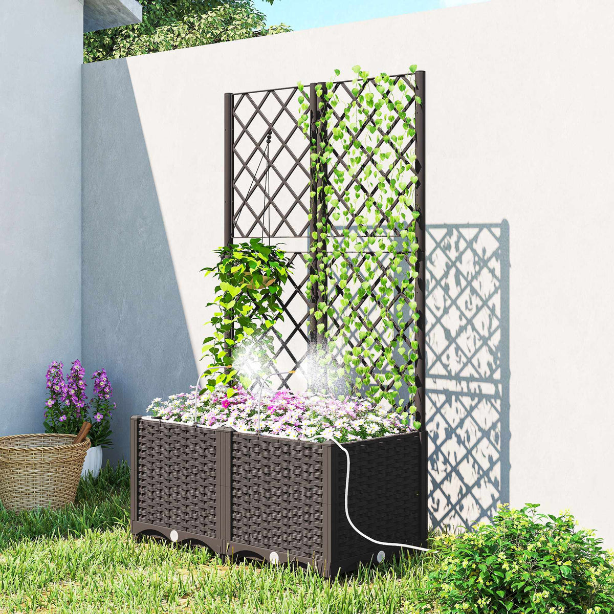 Planter Box Set with Trellis, Timer, Drainage, 80x40x136 cm
