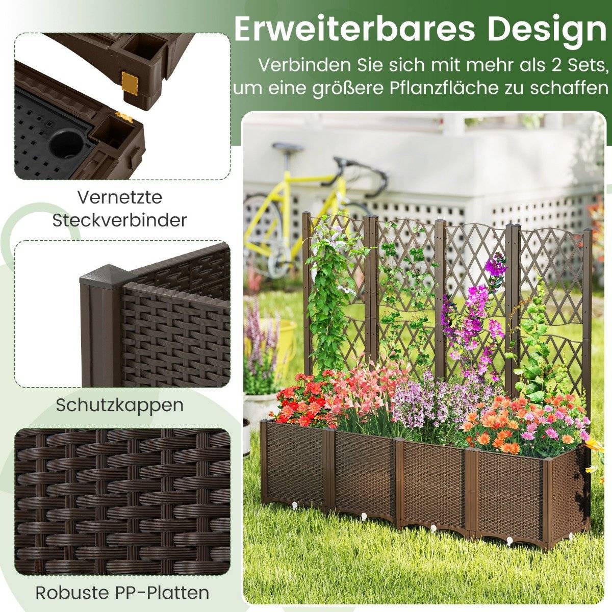 Planter Box with Trellis for Climbing Plants, 80x40x140 cm