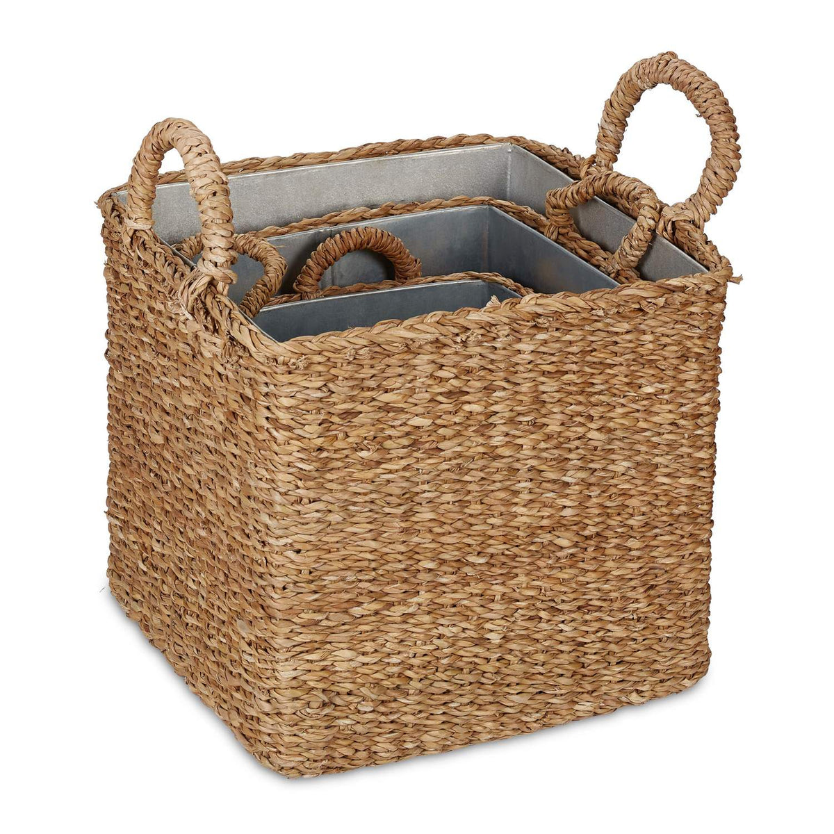 Planter basket with zinc tray set of 3