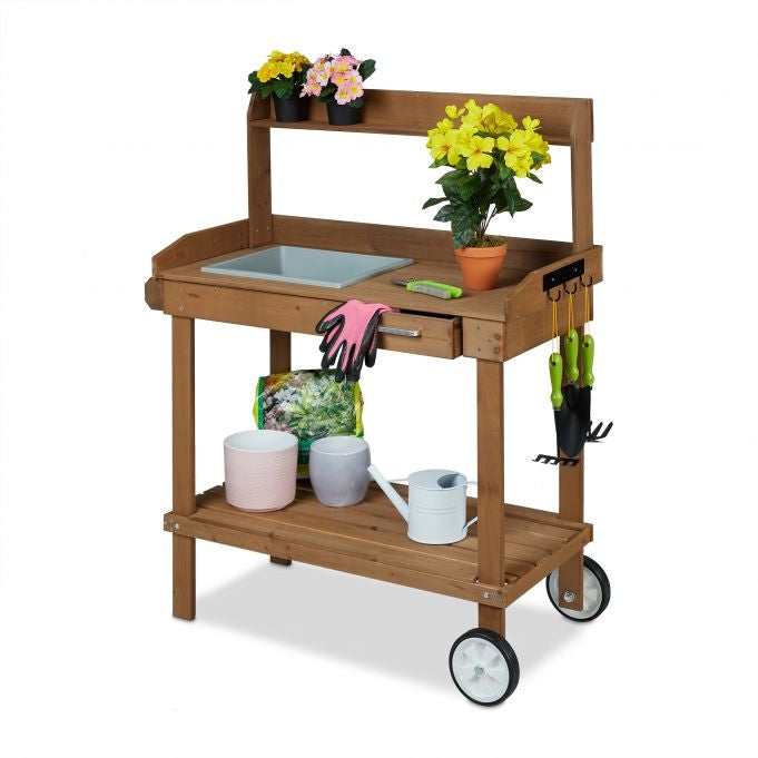 Planter table brown with wheels