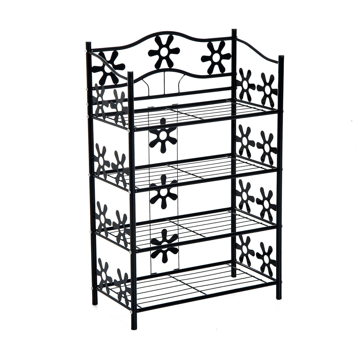 Plant shelf, flower shelf, plant stairs, 4 levels, metal, black, 59.5x30x92cm