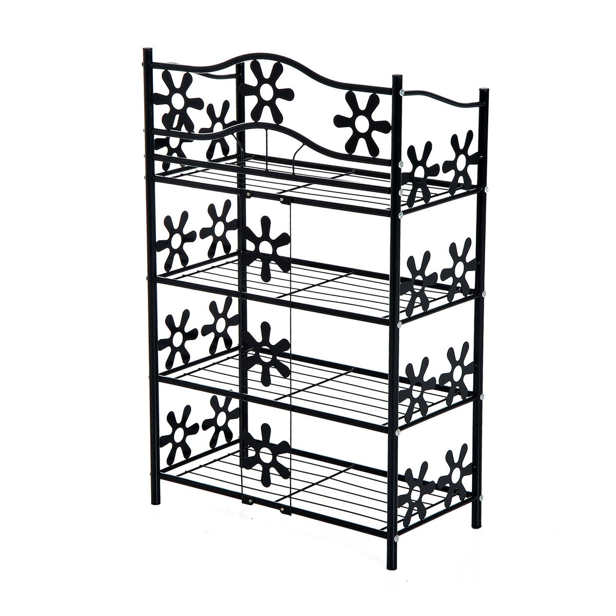 Plant shelf, flower shelf, plant stairs, 4 levels, metal, black, 59.5x30x92cm