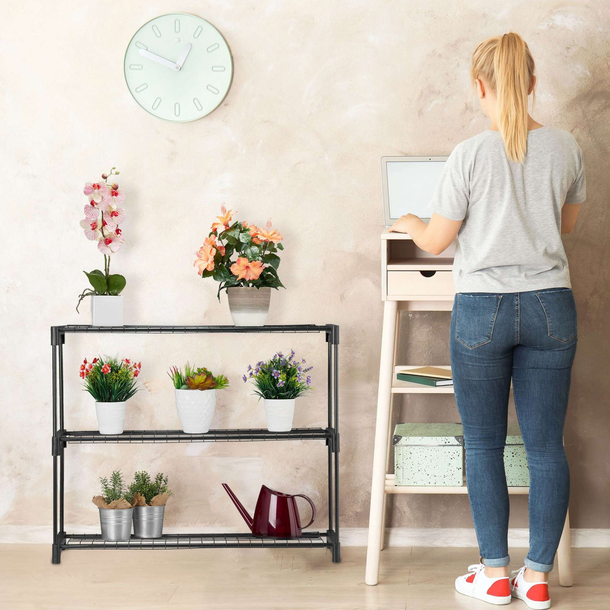 Plant shelf with 3 shelves