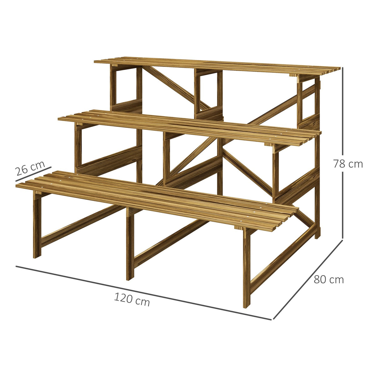 Plant stairs flower shelf 3 steps fir wood 120x80x78cm for garden balcony & terrace