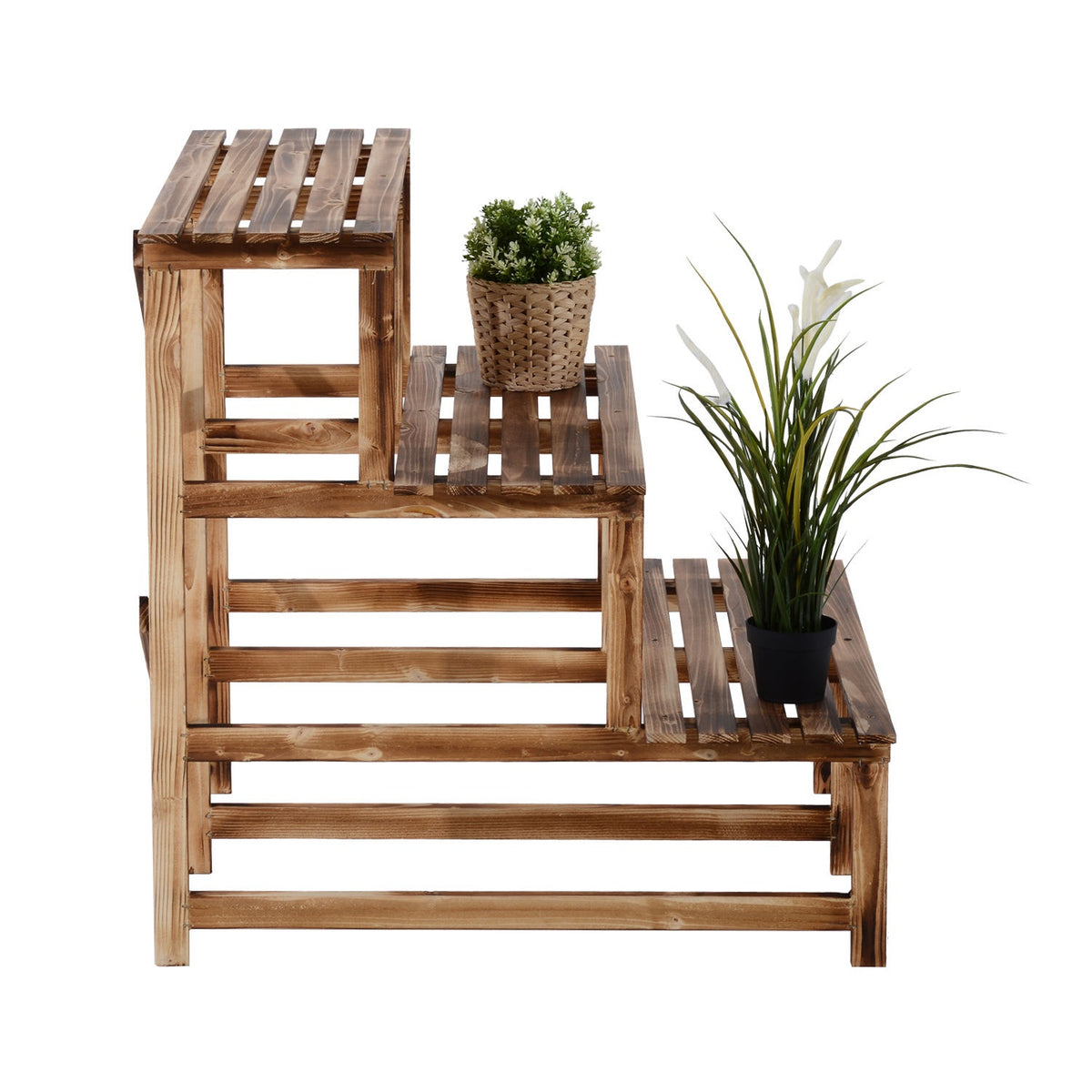 Plant stairs flower shelf 3 steps made of fir wood 80 x 80 x 78cm for garden balcony & terrace