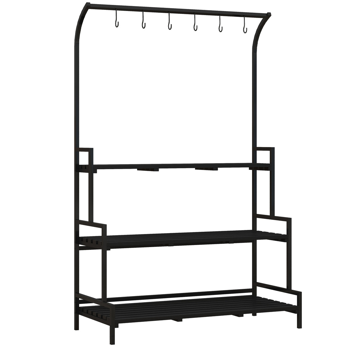 Plant stand flower stand with 3 levels and 6 hooks, plant stairs made of steel in black, 110x50x170cm for garden and balcony
