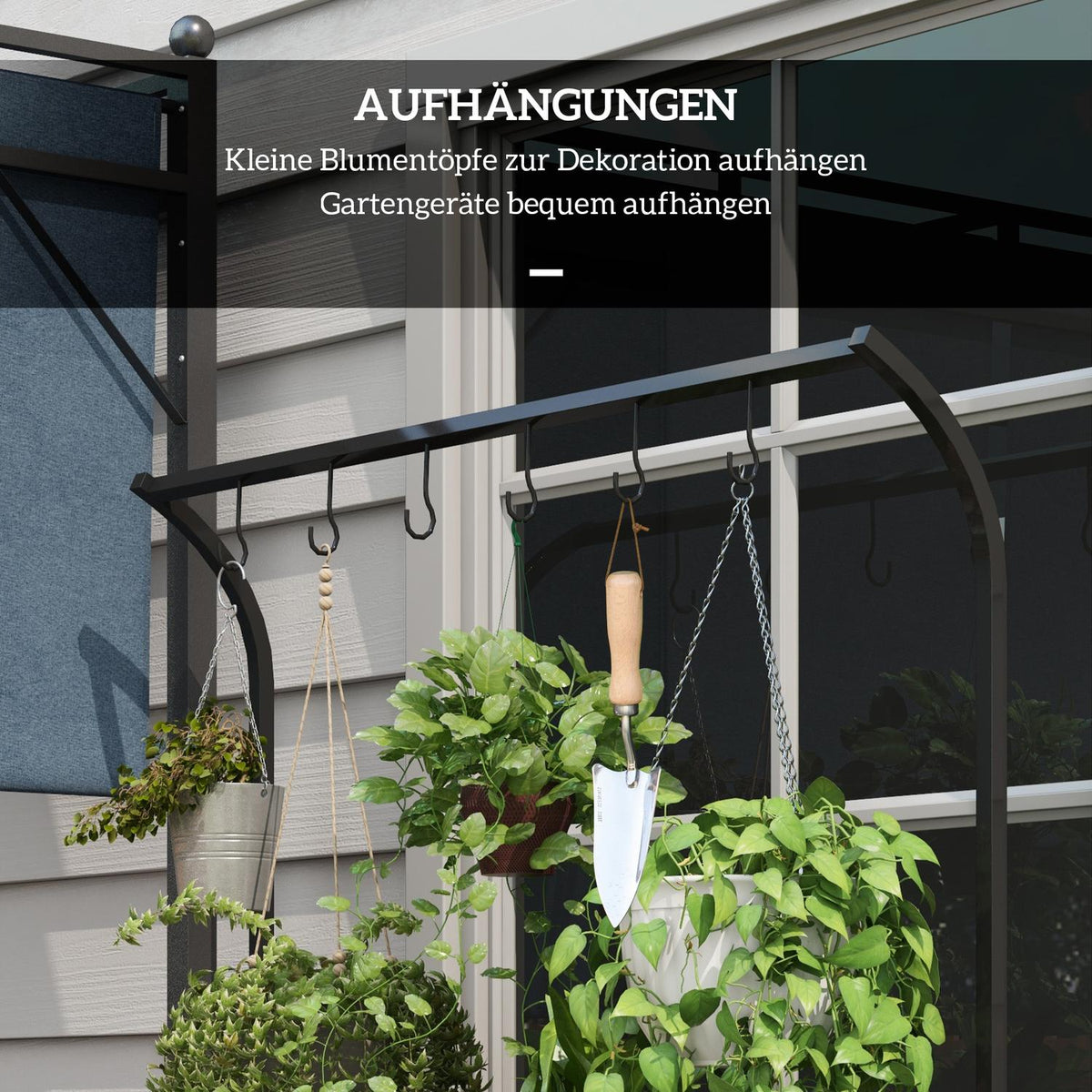 Plant stand flower stand with 3 levels and 6 hooks, plant stairs made of steel in black, 110x50x170cm for garden and balcony