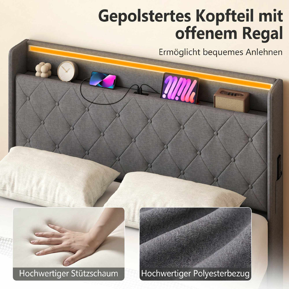 Platform Bed Frame 140x200 cm with Storage & LED Lights