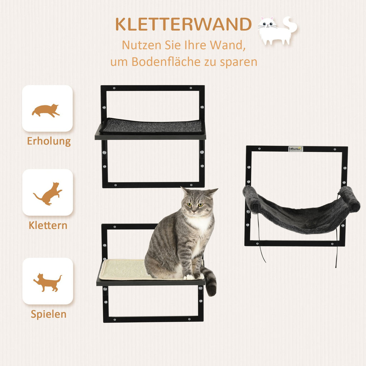 Platforms & Hammock, Wall Mounted, Black