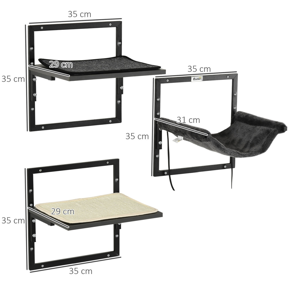 Platforms & Hammock, Wall Mounted, Black