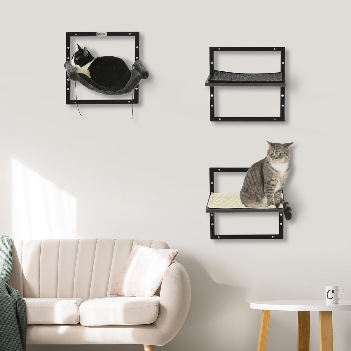 Platforms & Hammock, Wall Mounted, Black