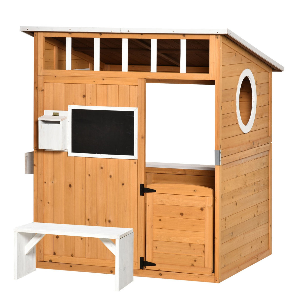 Playhouse for Children Wooden Children's Playhouse with Window Mailbox Outdoor Garden Playhouse with Flower Pot Rack Wooden Playhouse for 3-8 Years Natural Fir Wood 122 x 108 x 135.5 cm