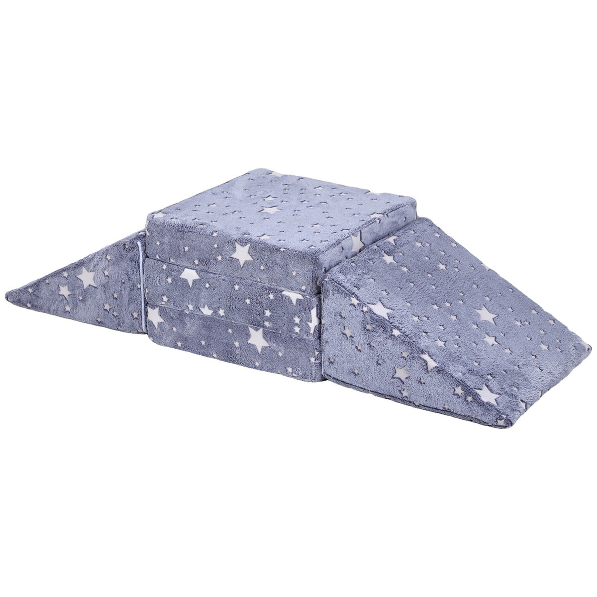 Play sofa for children Children's sofa made of foam with reclining function, 5 pieces. Children's couch in the dark, glowing velvet look, for 2-3 children, grey